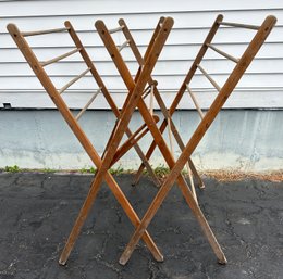 Lot 106G - Large Antique Primitive Wood Drying Rack - Folds Up