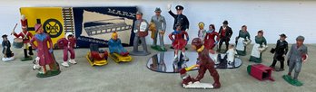 Lot 45SES- Antique Lead People - Skaters - Sledding- Men- Women- Skier Marx Girder Bridge - Village Accessory