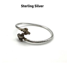 Lot 44MM- Sterling Silver Bangle Bracelet With Ram Heads