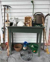 Lot 108G - Lawn And Gardening Lot Large Planter Stand Yard Tools And More