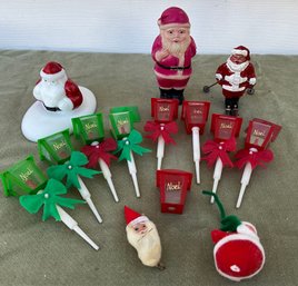 Lot 46SES- Barclay Iron Santa On Skis- Lanterns - Putz Shaker - Christmas Decor - Vintage Lot