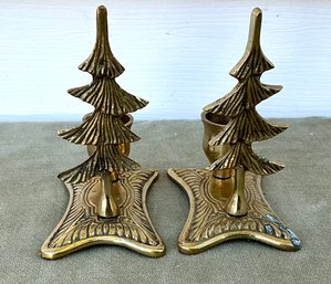 Lot 47SES- Brass Tree Candle Holders - Christmas Table Decor