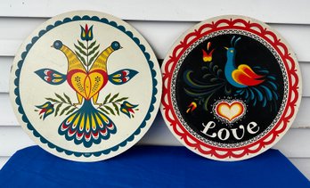 Lot 110G - Vintage Lot Of 2 Hex Signs Folk Art - Zook Love Primitive Discs - Wall Art