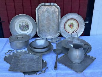 Lot 409- Mid Century Entertaining Decor - Vintage Aluminum Lot - Plates, Bowls, Serving Utensils- Decorative