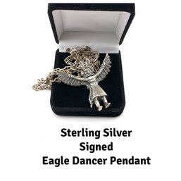 Lot 52MM- Sterling Silver Chain & Eagle Dancer Pendant - Native American