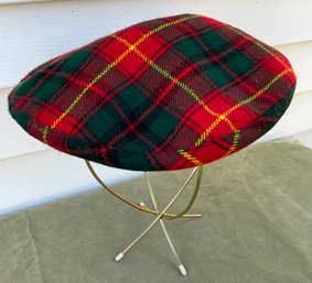 Lot 52SES- Vintage Green Red Tartan Plaid Beret Hat - Womens Christmas Apparel