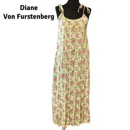 Lot 420- Diane Von Furstenberg Made In Italy Dress Night Gown Size 10 Pink Floral - Vintage