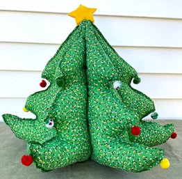 Lot 53SD- Green Calico Fabric Hand Made Tabletop Christmas Tree - 1980s Vintage