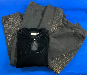 Lot 13- Chicos Black Sequin Jeans - Velvet Top - Lot Of 3 Size 1.5 And 2