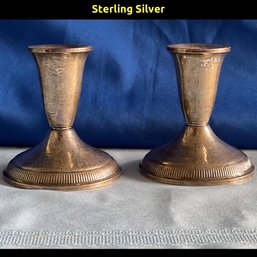 Lot 418- Sterling Silver Weighted Candle Stick Holders - Antique - Holiday Decor