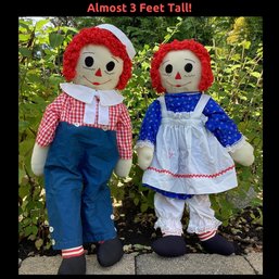 Lot 56RR- Raggedy Ann And Raggedy Andy - 35 Inches - Custom Made Large Dolls Figures Holiday Decoration