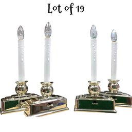 Lot 73RR- 19 LED Christmas Window Candles Gold Plate Base Battery Operated Clear Glass Bulbs 8 Hour Timer