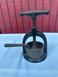 Lot 311 - 1800s Columbia Meat Juice Press Cast Iron - New Britain CT - Antique Primitive Bakeware