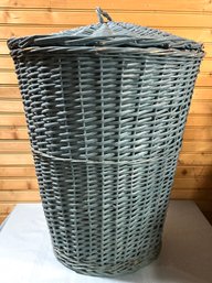 Lot 15- Blue Wicker Basket Hamper With Cover