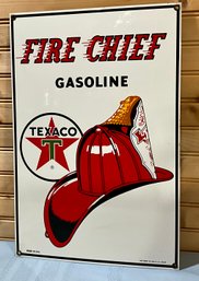 Lot 18- 1986 Porcelain Texaco Gasoline Fire Chief Sign - Made In USA