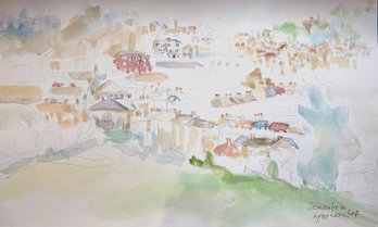 Lot 354 - Jerusalem Original Watercoler And Line Art Drawing By Lynn Hoscutoff