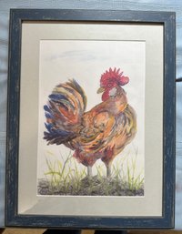 Lot 355 - Original Watercolor Of Rooster In Rustic Frame - Vintage Painting - Signed Goddard