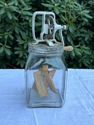 Lot 322 -1940s Butter Churner - 14 Inch - Glass Jar Jug & Wood Paddle - Farmhouse Decor