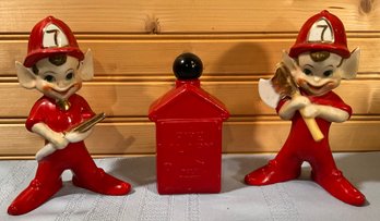 Lot 31- Pixie Elf Fireman Elves & Avon Cologne Red Fire Alarm Bottle - 3