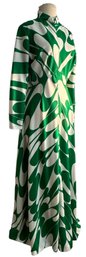 Lot 308- WOW! VINTAGE Retro Green And White Maxi Long Dress 1960s