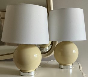 Lot 50- Pair Of Dresser Boudoir Lamps - Pale Yellow Ceramic