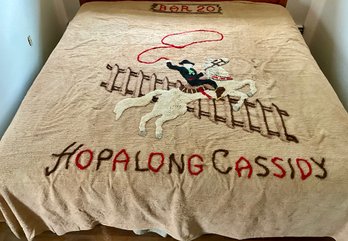 Lot 53- 1950s Hopalong Cassidy Chenille King Bed Spread - Western Decor Shown On King Size Bed