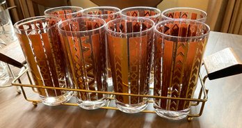 Lot 103SES - Signed Ernest Sohn Geometric MCM Mid Century Barware Glasses In Caddy