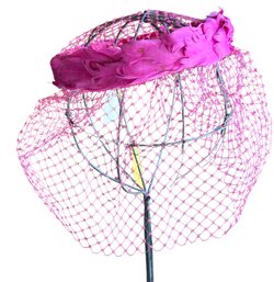 Lot 309SES - 1950s 60s Pretty In Pink! New With Tags (zayre)  Pink Feather Fascinator Hat With Mesh Veil