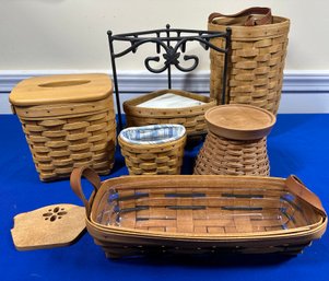 Lot 57 - Longaberger Baskets - Lot Of 6 - With Stand - Tissue Box - Various Sizes