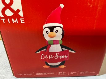 Lot 41- Place & Time Outdoor Light Up INFLATABLE Penguin Blow Up Christmas Decor 3 Feet 10 Inches