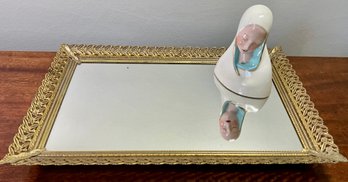 Lot 60- Dresser Vanity Mirror & Blessed Mother Statue