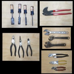 Lot 53 - Wrench & Plier Lot - Adjustable - Pliers - Wire Cutters - Screw Drivers - Hand Tools