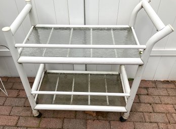 Lot 3: Outdoor Bar Cart With Glass Top - On Wheels!