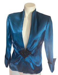 Lot 720NM - Xscape By Joanna Chen Shimmer Blue 3/4 Sleeve Jacket Blazer Women's Size 8 With Tags
