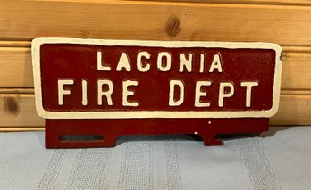 Lot 45- LACONIA FIRE DEPT Red And White Metal Sign