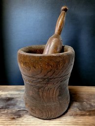 Lot 301 - Primitive Wood Mortar And Pestle - Ancient Apothecary Druggist