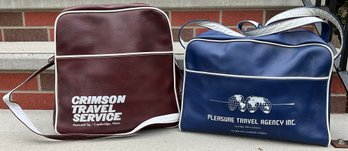 Lot 93- Vintage Carry On Travel Agency Bags - Crimson - Pleasure Travel - Woburn - Harvard Square