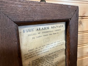 Lot 54- Fire Alarm Signals - Antique Framed Fire Department Lakeside Garage Vermont - Collectible