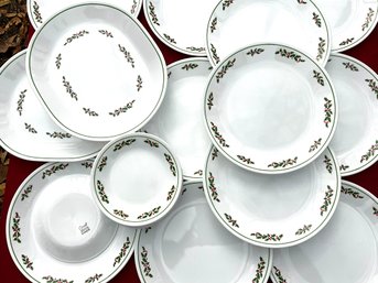 Lot 57- Corelle By Corning Christmas Holiday Holly Berry Everyday Dishware Plates - Platters - Lot Of 26