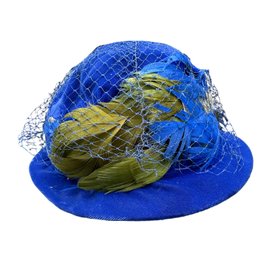 Lot 331SES- Blue & Green Feather 1950-60 Ladies Vintage Hat With Mesh - Rim Is Velvet