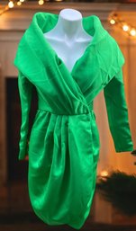 Lot 727NM - Vintage Yolanda Designers Collection Green Belted Wrap Draped Cocktail Dress