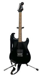 Lot 311 - Fender Starcaster Strat Electric Black Gloss Guitar With Strap And Stand