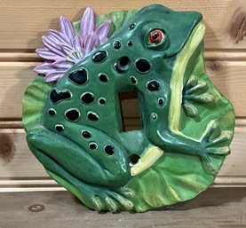 Lot 61- RIBBIT! Green Frog Vintage Light Switch Plate On Lily Pad - CUTE!