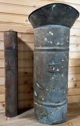 Lot 63- Antique 5 KAN Tall Fire Water Bucket- Copper And Dry Powder Fire Extinguisher Compound Tin Can