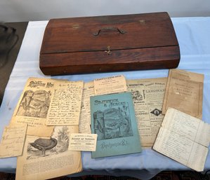 Lot 313 - 19th Century Wood Travel Portable Desk Box With Assorted Ephemera