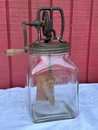 Lot 222 A  - 1940s Primitive Dazey Glass Jar - 14 Inches - Butter Churner - #40 - Wooden Paddle - Made In USA