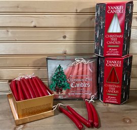 Lot 64- Yankee Candle Christmas Tree Candles- Joined Together For Hanging- Red White Pink