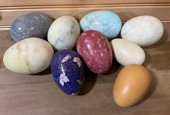 Lot 67- Decorative Marble -stone Eggs & A Blue Enamel Egg - Lot Of 9