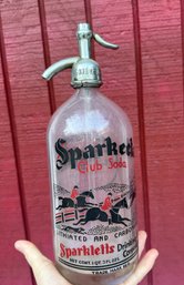 Lot 505 - 1930s  Antique Sparkletts Sparketta Heavy Glass 1 Quart Club Soda Bottle - 12 Inches Vintage Kitchen