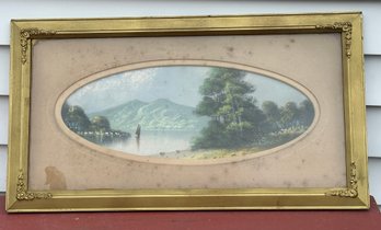 Lot 521H - Antique Art - Sailboat - Mountains - Gold Wood Frame